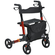Folding Lightweight Rollator Walker with Seat Backrest Storage Bag and Brakes Red AOSOM