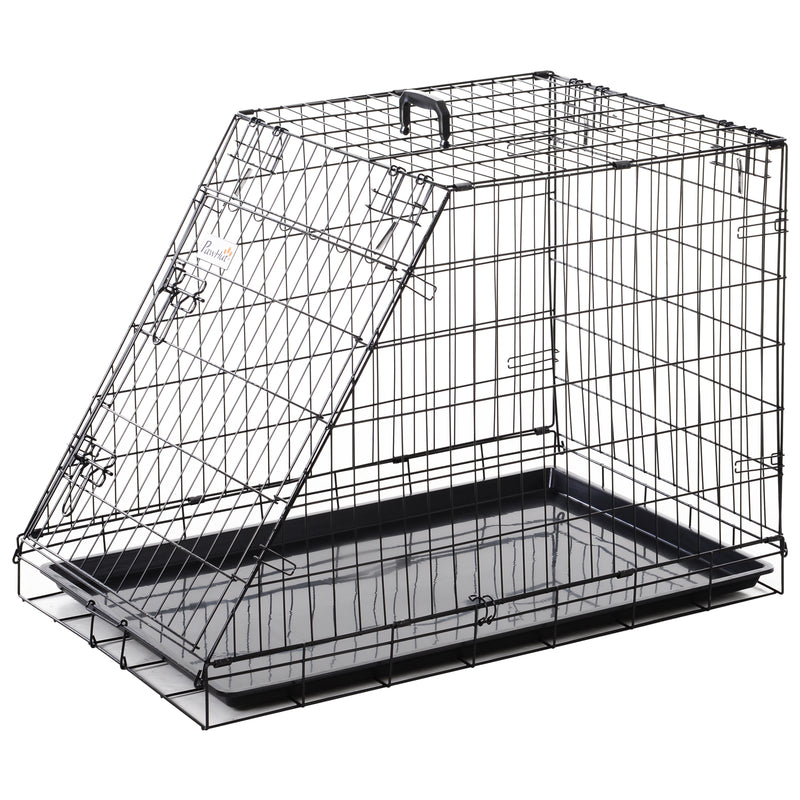 Collapsible Dog Travel Cage with Removable Tray and Trapeze Design Perfect For Hatchback Cars 93 x 58 x 65cm by PawHut
