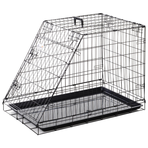 Collapsible Dog Travel Cage with Removable Tray and Trapeze Design Perfect For Hatchback Cars 93 x 58 x 65cm by PawHut