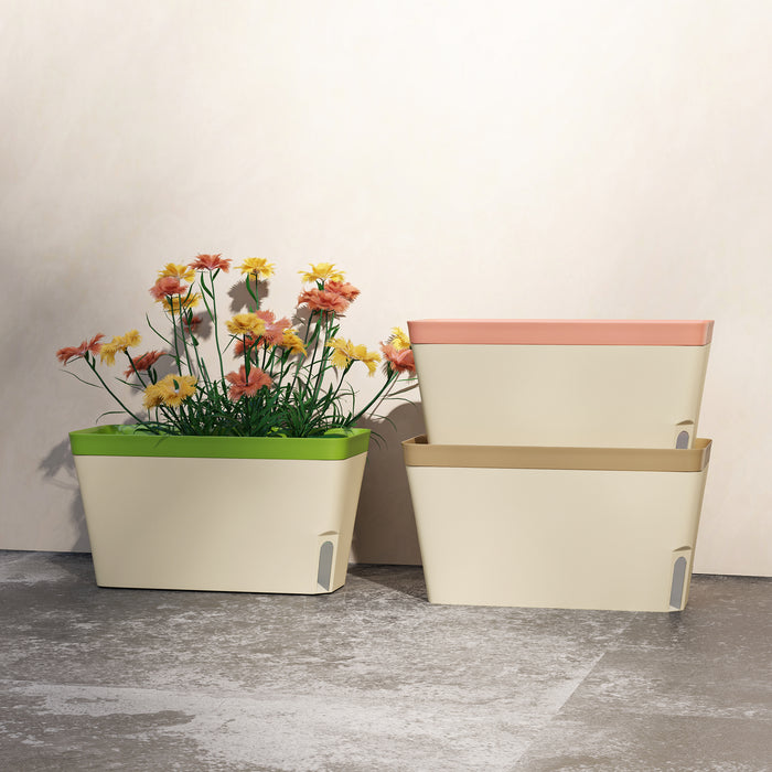 Set of 3 Self Watering Rectangular Planters 27cm with Water Level Window by Outsunny