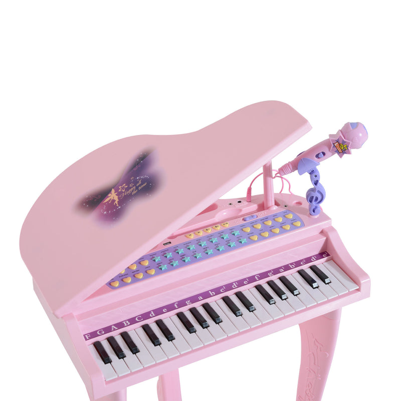 Pink 37 Key Kids Electronic Keyboard Piano Set With Stool Microphone And Lights AOSOM