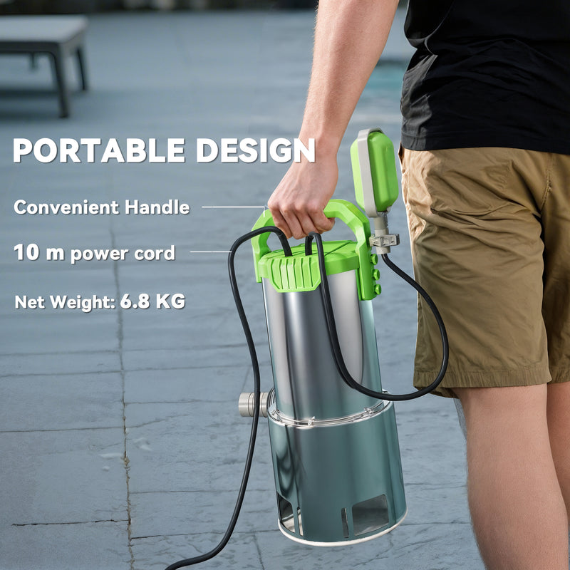 1100W Electric Submersible Water Pump with Float Switch for Ponds and Drainage Green AOSOM