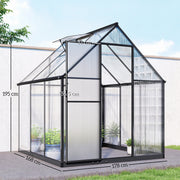 Walk-In Polycarbonate Greenhouse 6x6.5ft | Aluminium Frame, Roof Vent & Rain Gutter – Black Outsunny