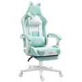 Reclining Office Chair with Cat Ear Design and Footrest for Home or Study Light Blue White Homcom