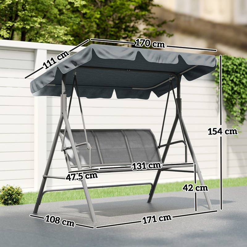 Patio Swing - 3 Seater Garden Swing Chair With Adjustable Canopy And Mesh Seat For Patio, Dark Grey