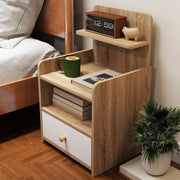 White Wood Effect Bedside Table with Multi Storage Shelves by HOMCOM