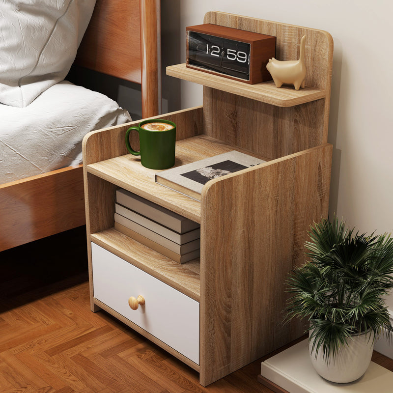 White Wood Effect Bedside Table with Multi Storage Shelves by HOMCOM