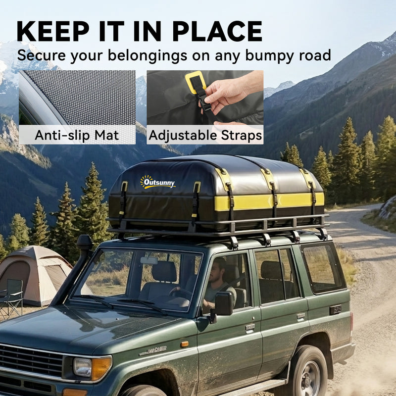 Car Roof Bag Waterproof Extra Storage for Comfortable Family Road Trips Black Yellow Outsunny