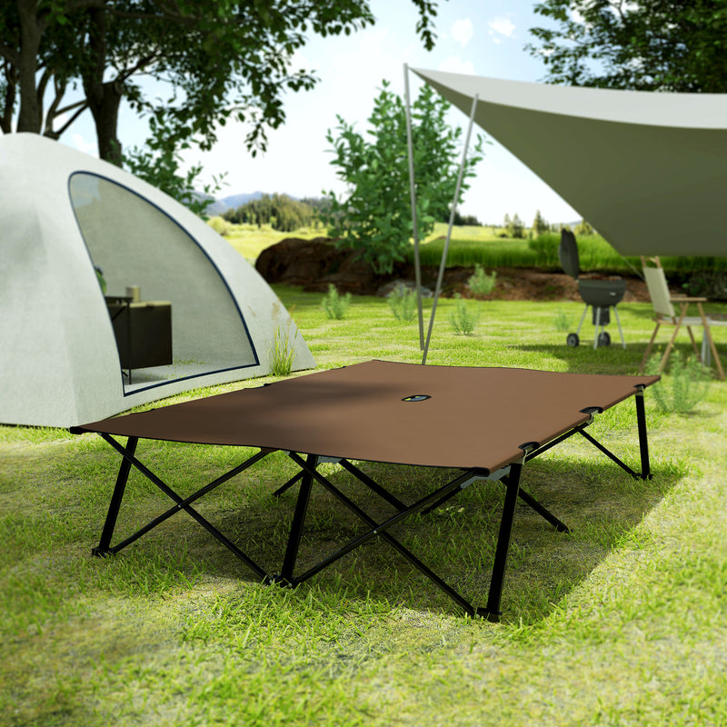 Double Folding Camping Bed for Two with Raised Steel Frame and Carry Bag Khaki