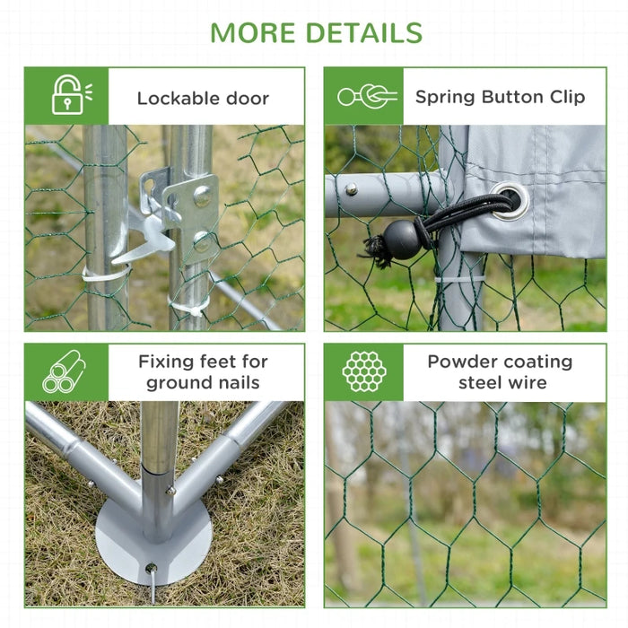 Galvanised Chicken Cage With Run, Water-Resist Cover