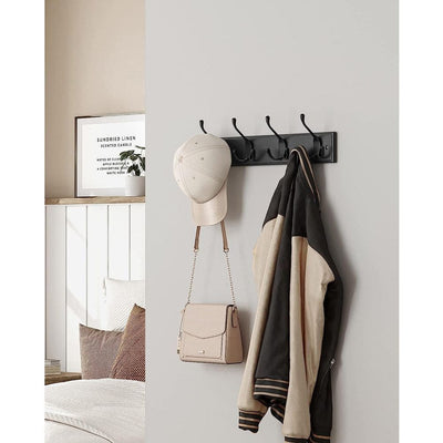 Wall Mounted Coat Rack, 4 Hooks - Black Songmics