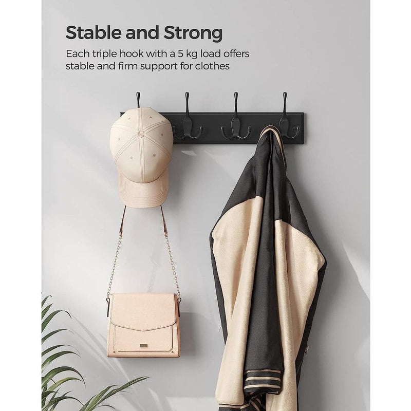 Wall Mounted Coat Rack, 4 Hooks - Black Songmics