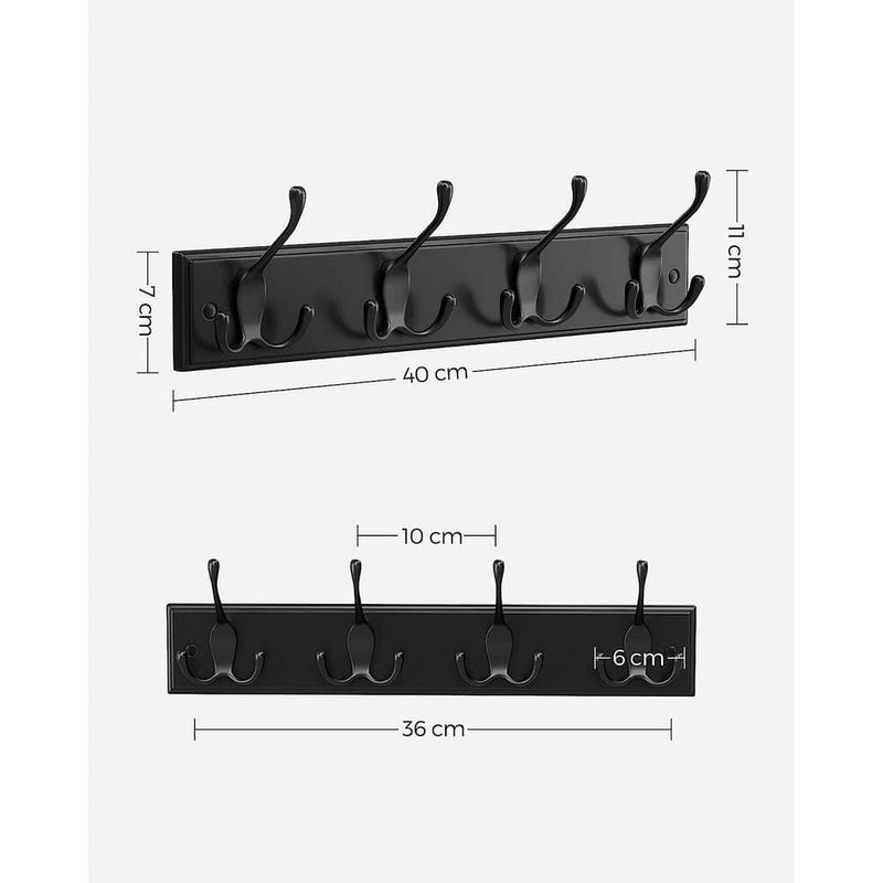 Wall Mounted Coat Rack, 4 Hooks - Black Songmics