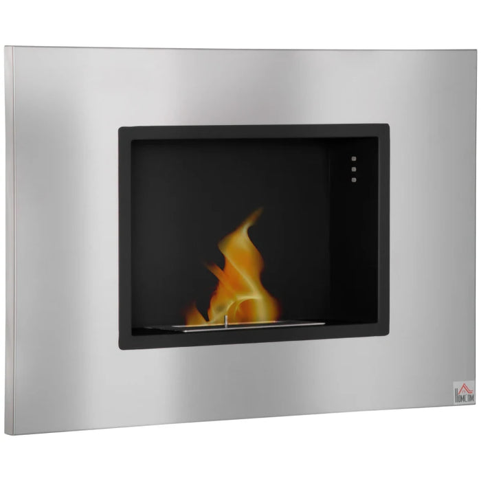 Wall Mounted Ethanol Fireplace, 1.5L Tank, 3H Burn, Silver