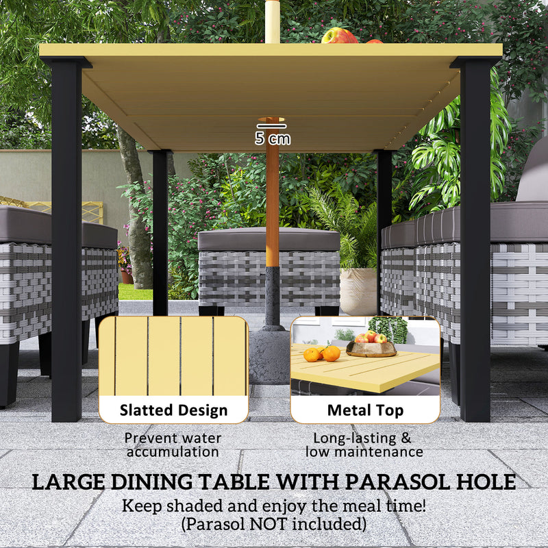 Grey 6 Seater Rattan Patio Dining Set with Cushions and Slatted Table by Outsunny
