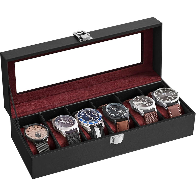Songmics Watch Box For 6 Watches Black Leather