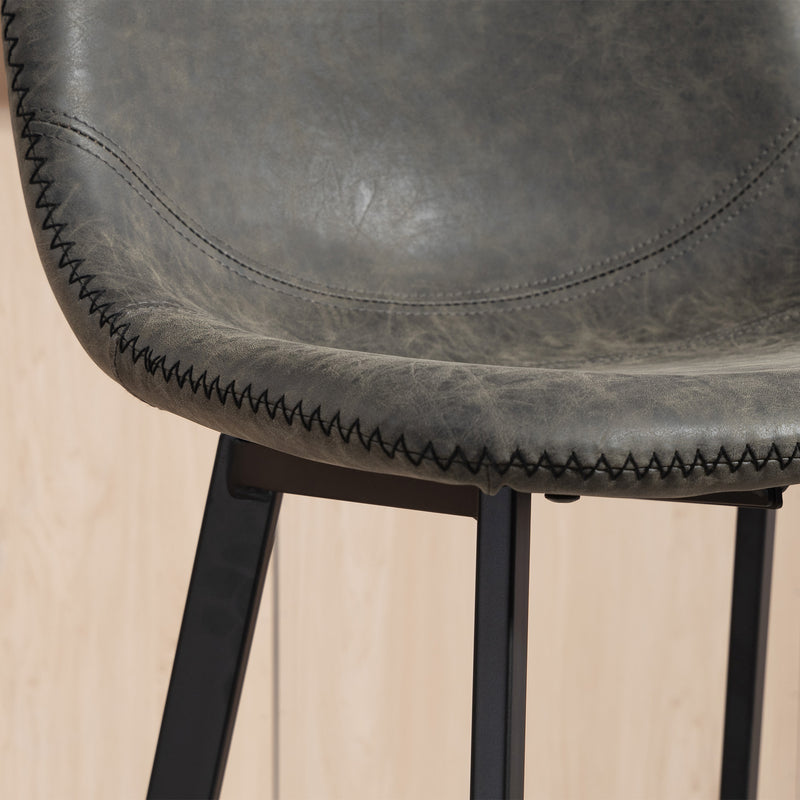 Set of 2 PU Leather Bar Stools with Backrest and Footrest for Kitchen or Breakfast Bar Grey