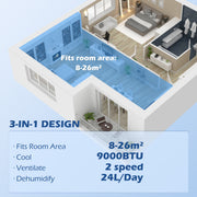 7000 BTU Portable Air Conditioner with Dehumidifier and Timer for Rooms up to 26m² White