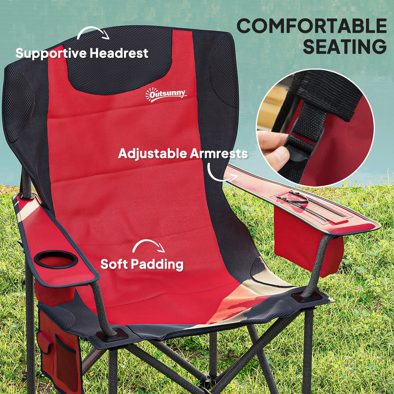 Folding Padded Camping Chairs Set of 2 with Cup Holder and Carry Bag Red