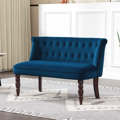 Dark Blue Velvet 2 Seater Wingback Sofa With Button Tufting And Wooden Legs For Living Room Homcom