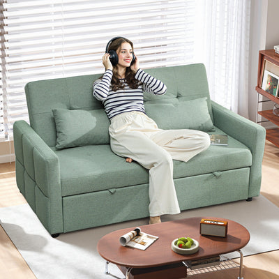2 Seater Folding Sofa Bed For Small Spaces - 3 Position Reclining Backrest, Green Fabric Homcom