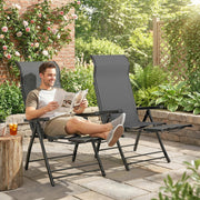 Folding Garden Recliner Chairs Set of 2 with Adjustable Back and Footrest Dark Grey Outsunny