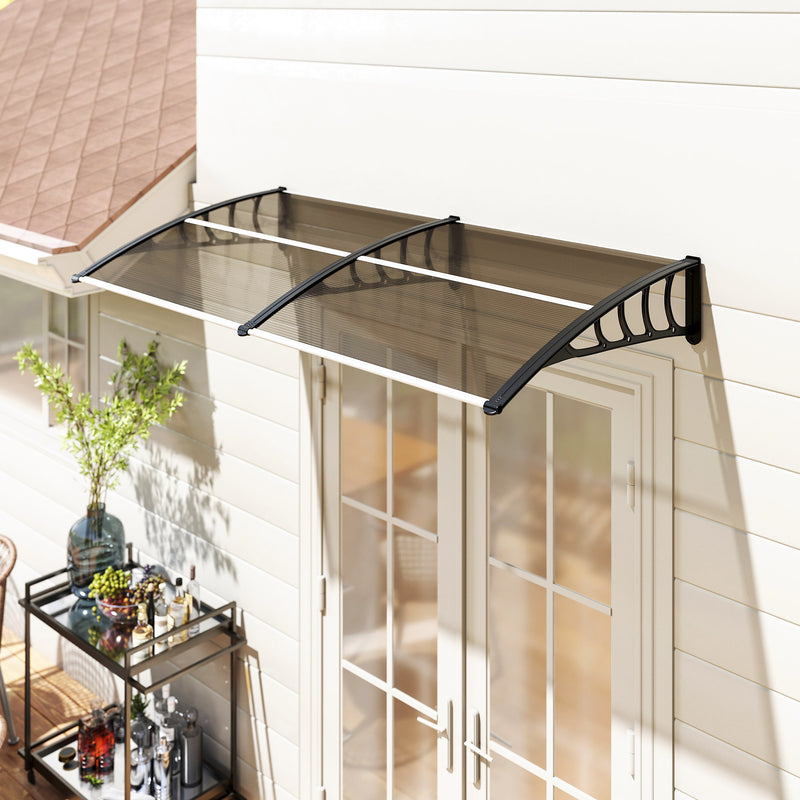 2m Curved Outdoor Front Door Canopy Awning With UV Protection for Porch and Entryway Shelter, Brown