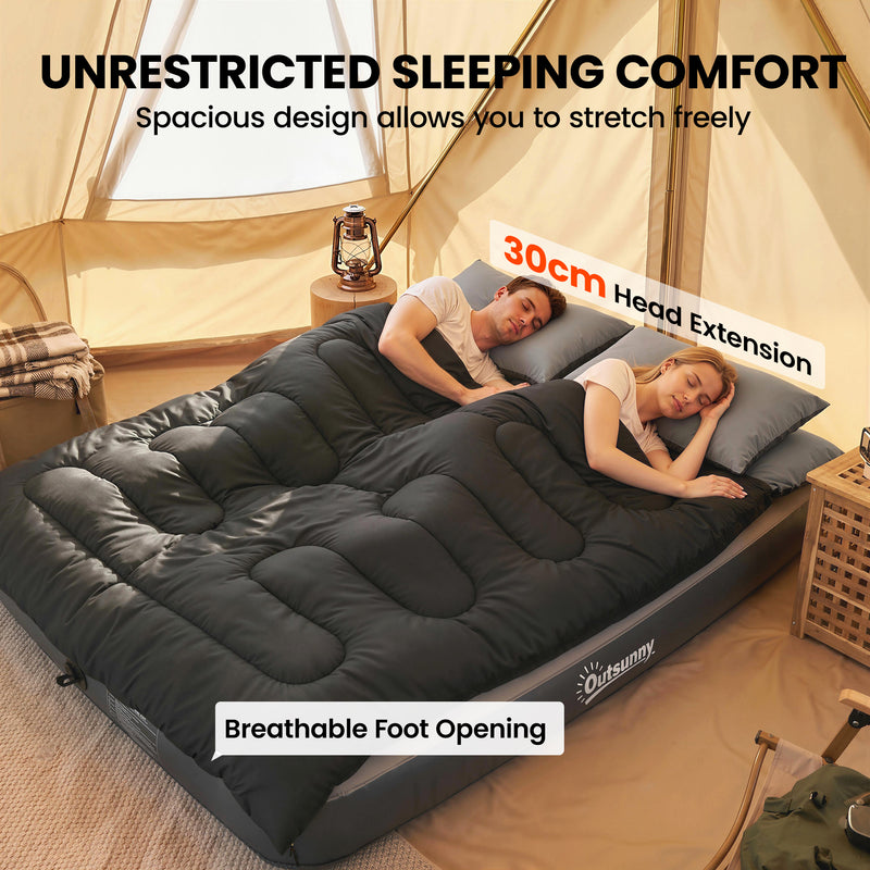 Double Sleeping Bag for Two Adults with Split Design for Warm Camping Nights Black