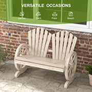 Outsunny Fir Wood Love Seats with Wheel-Shaped Armrests, Large Load-Bearing Chair, Natural Wood Finish AOSOM