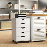 White 5 Drawer Mobile Filing Cabinet with Wheels for Office Storage by Outsunny AOSOM