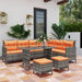 7 Seater Rattan Garden Sofa Set With Cushions And Glass Table Orange by Outsunny