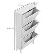 Slim Shoe Storage Cabinet with 3 Flip Drawers Space Saving Design for Hallway, White