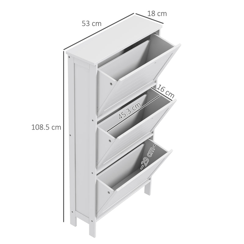 Slim Shoe Storage Cabinet with 3 Flip Drawers Space Saving Design for Hallway, White