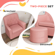 2 Piece Kids Sofa Set with Footrest for Bedroom or Playroom Supportive Design, Pink