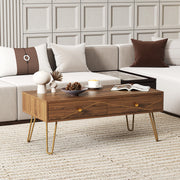 Modern Coffee Table with Gold Hairpin Legs and Drawers for Living Room 100cm by HOMCOM