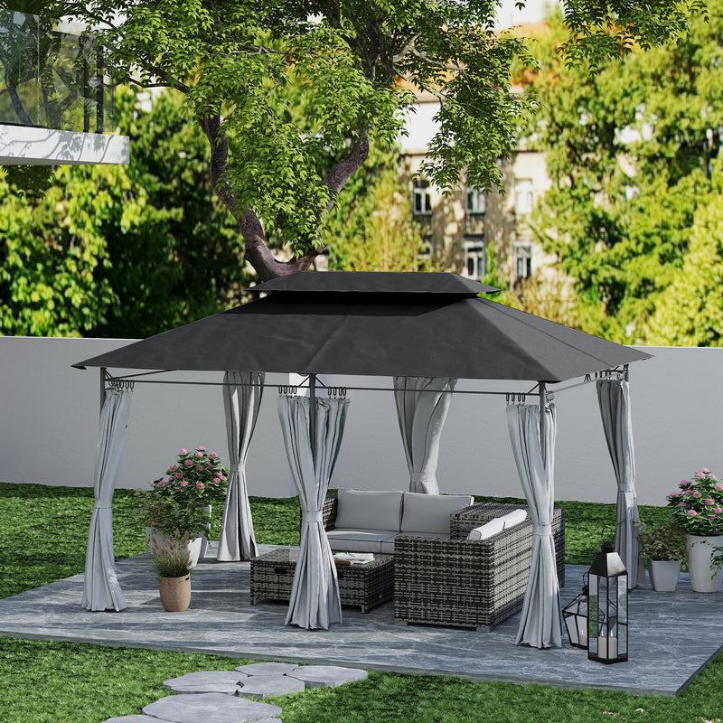 Dark Grey 3 x 4m Metal Frame Gazebo With Two-Tier Roof by Outsunny