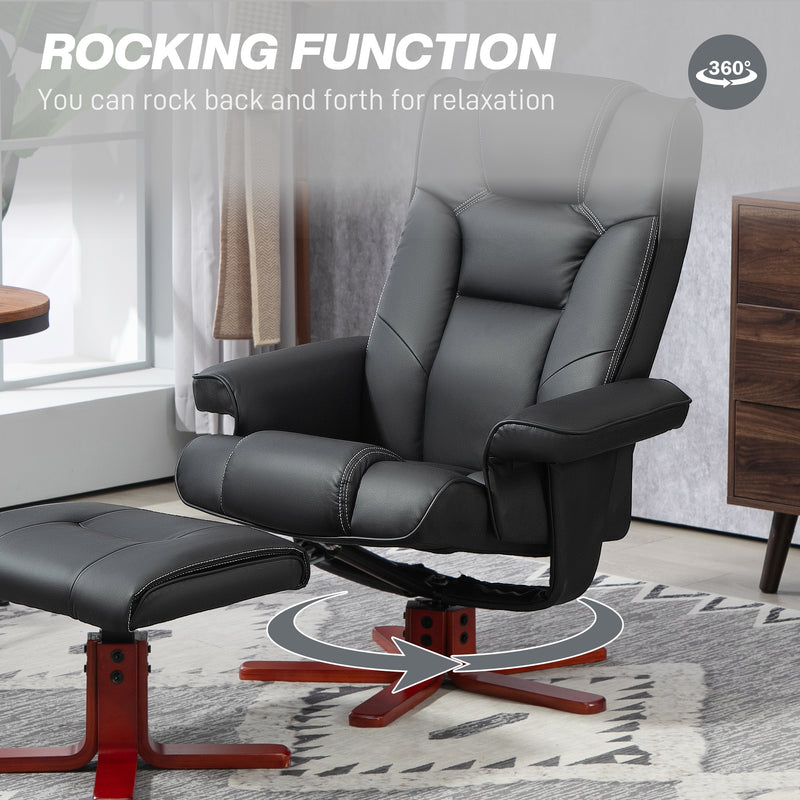 Manual Recliner Armchair with Matching Footstool for Lounge Comfort Black