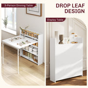 Folding Dining Table with Shelves for Small Spaces Seats 3 White Homcom