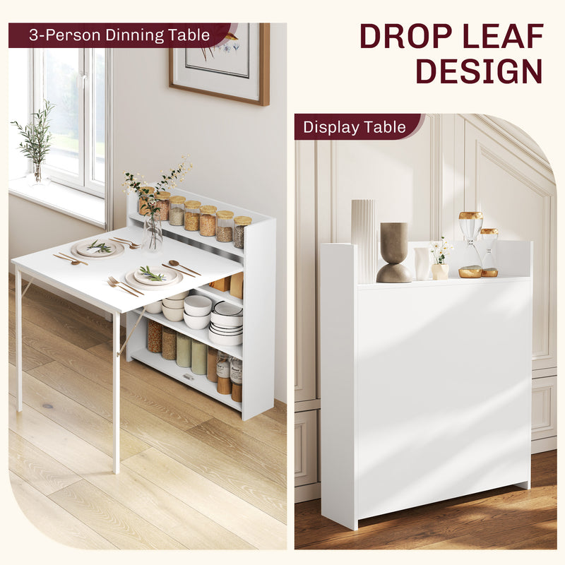 Folding Dining Table with Shelves for Small Spaces Seats 3 White Homcom