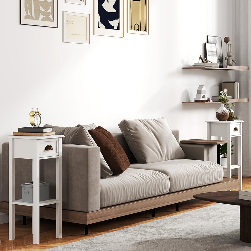 Slim Bedside Table Set with Drawer and Shelf for Small Spaces White Homcom