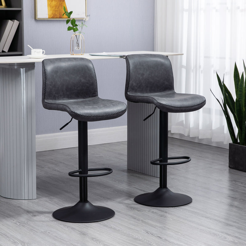 Set of 2 Swivel Bar Stools with Adjustable Height and Footrest for Home Kitchen Dark Grey