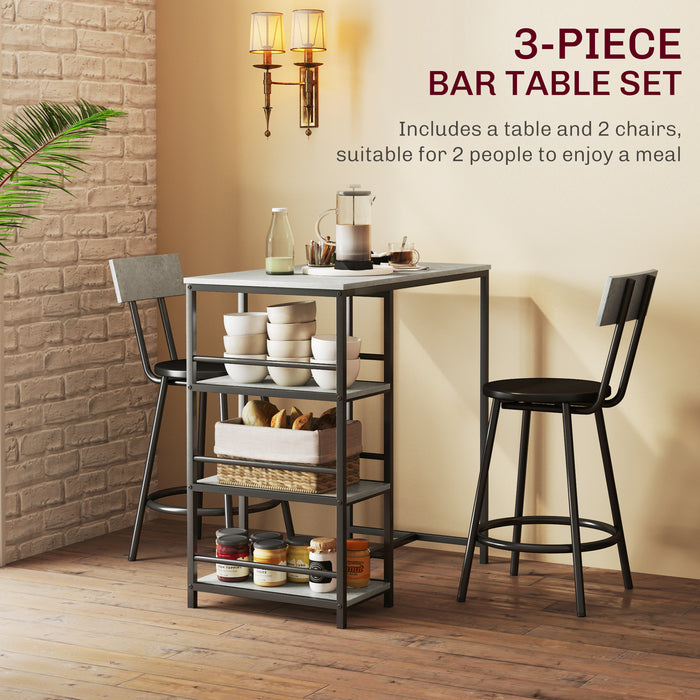 Three Piece Kitchen Dining Set with Shelves Grey and Black by HOMCOM