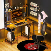 Rustic Brown Computer Desk with Power Outlets LED Lights and Hutch by HOMCOM