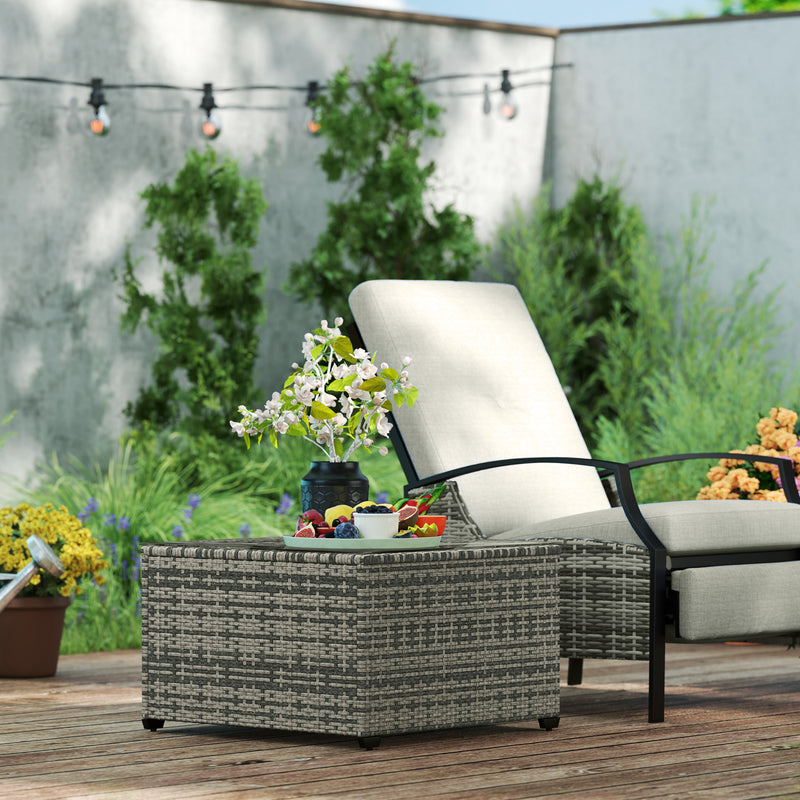 Light Grey Rattan Side Table with Glass Top 62 x 62 cm by Outsunny