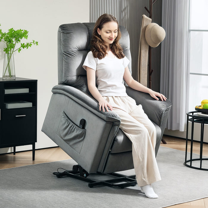 Dark Grey Velvet Feel Electric Lift Recliner Chair for Comfort and Support by HOMCOM
