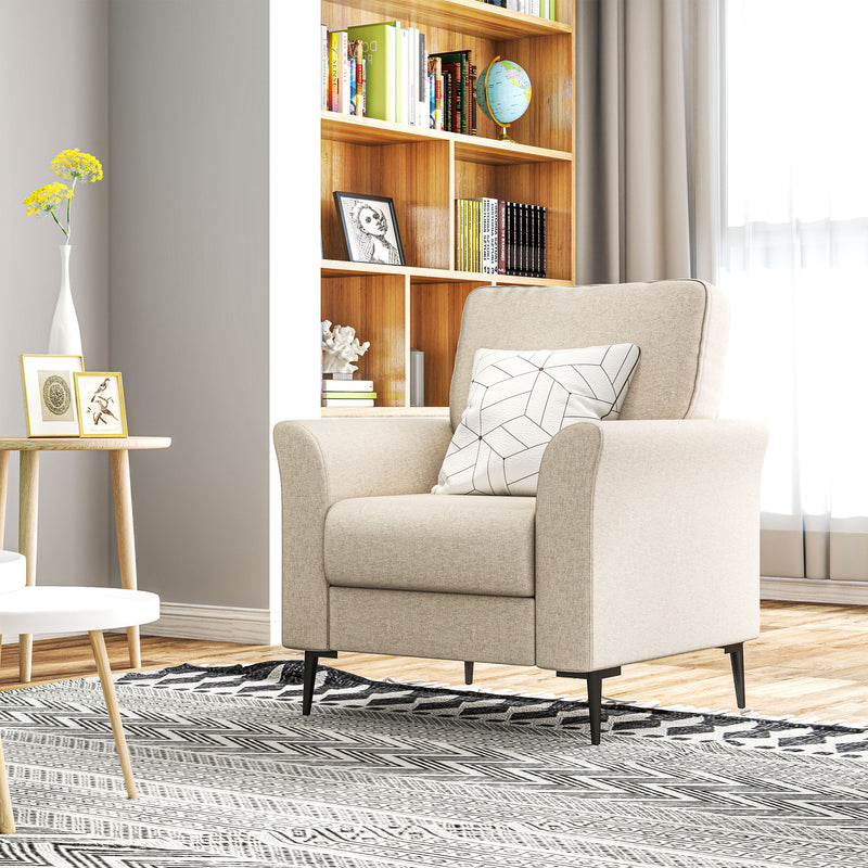 Beige Linen Look Armchair with Padded Seat and Wooden Legs by HOMCOM