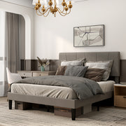Grey Double Bed Frame with Velvet Feel Upholstered Headboard by HOMCOM