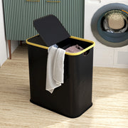 Black 80L Collapsible Double Laundry Basket With Lid and Handles by HOMCOM