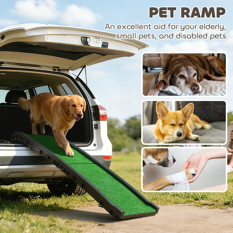 Foldable Dog Ramp with Non Slip Surface Ideal for Cars and Home Use, Black AOSOM