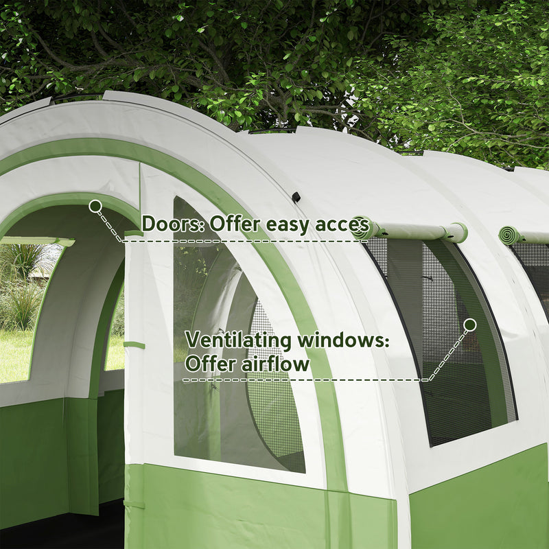 6 Person Family Tunnel Tent with Separate Bedroom and Living Area for Camping Cream and Green